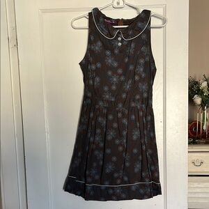 Brown Dress with Blue Floral Pattern